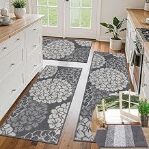 Vaukki Indoor Doormat Entryway Mat, Floral Kitchen Rugs Set of 3, Non Slip Absorbent Mud Trapper Rug Inside Floor Mat, Soft Machine Washable Kitchen Runner, 20"x32"+20"x48"+20"x59"Grey+20''x32''Grey