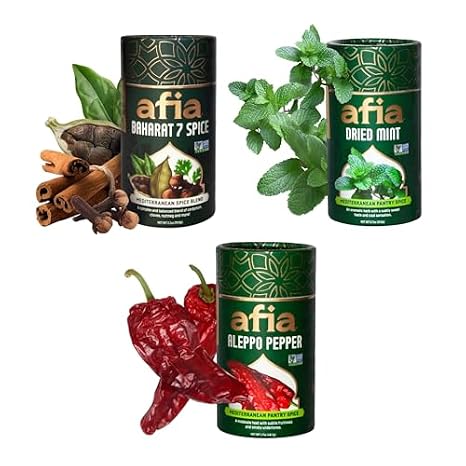 Afia Fusion Holiday Flavors - Mediterranean Spice Gift Set Baharat, Dried Mint & Aleppo Pepper Flakes
