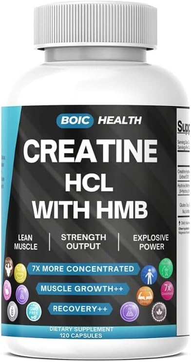 Creatine HCL + HMB Capsules | 410mg HMB per Serving & 1250mg Creatine Hydrochloride | Performance Formula & Ultra-Pure Strength | No Bloating, Highly Soluble 120 Capsules