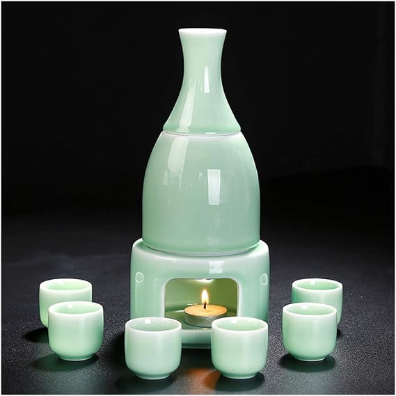 Celadon Sake Set with Sake Warmer Gift Box Packaging 9 PCS