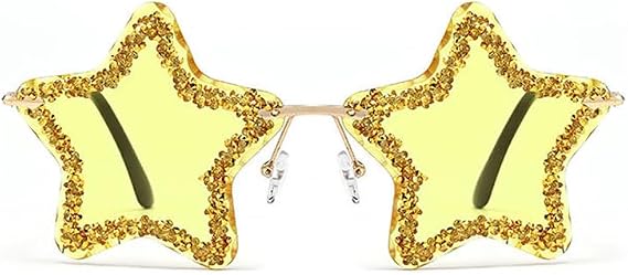 Star Diamond Frameless Sunglasses Women's Fashion Sunglasses Cutting Rimless Exaggerated Party Glasses (Tea)