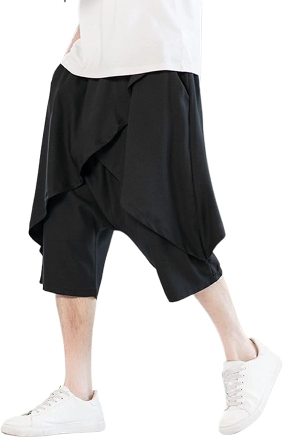 INVACHI Men's Casual Shorts Low-Grade Knee-Length Patchwork Beach Shorts, Yoga Pants, Relaxed Wide-Trousers
