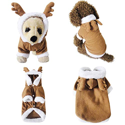 Mogoko Dog Cat Christmas Reindeer Costume, Funny Pet Elk Cosplay Dress, Puppy Fleece Outfits Warm Hoodie Xmas Apparel Clothes M Size