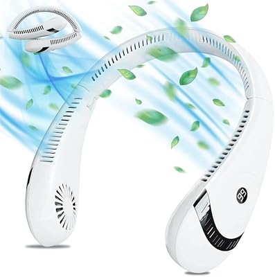 DAXIAOYU Portable Neck Fan Bladeless Personal Fan Rechargeable 5000mAh Battery Foldable Fan LED digital display No Hair Snagging Gifts for Men Women White