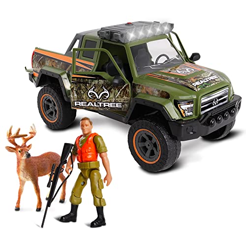 NKOK Realtree 1:18 Scale: Buck Hunting Playset - 4 Piece Friction Powered Lights & Sounds Truck Playset, Realtree Edge Camouflage, Buck Hunting #21721, Officially Licensed, for Kids Ages 3