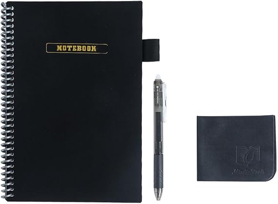 Reusable Erasable Notebook with Thick Coil Binding - Write, Erase, and Rewrite Easily - Sketching, and Note-Taking in Office, School, and Home - Eco-Friendly and Durable Dry Erase Notebook (Black,A5)