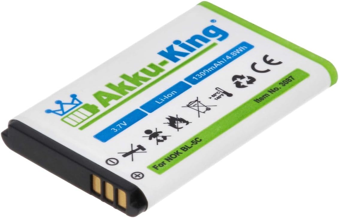 Battery-King Battery compatible with Nokia BL-5C BL-5CA BL-5CB - Li-Ion 1300 mAh - for 3650 6030 6085 6630 E50 E60 N70 N71 N72 Hyundai MB-D125