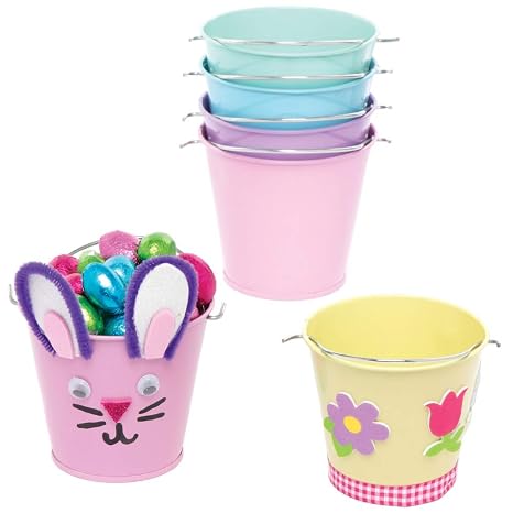 Baker Ross AT579 Mini Pastel Tin Buckets - Pack of 5, Design Your own Plant Pot or Storage Bucket