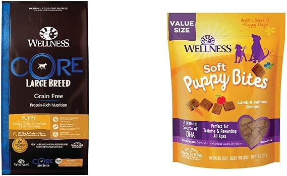 Wellness CORE Grain-Free Large Breed Puppy Recipe, 24 lbs + Wellness Soft Puppy Bites, Lamb and Salmon, 8 oz Bag