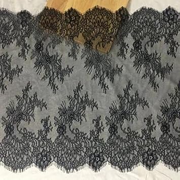 GIOTEL lace 3 Meters Long Bilateral Eyelash Lace Fabric Suitable for Curtains Garment Dress lace (Color : Black 68CM)