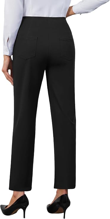 DLOODA Womens Dress Pants Stretchy Straight Leg Work Pants High Waist Business Casual Slacks Pull On Trousers with Pockets