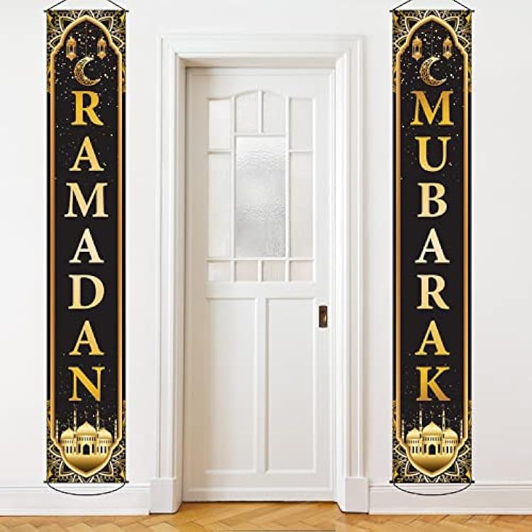 Ramadan Mubarak Banner Eid Mubarak Door Sign Hanging Banners Decoration Set for Ramadan Themed Party Indoor and Outdoor Party Supplies Decorations