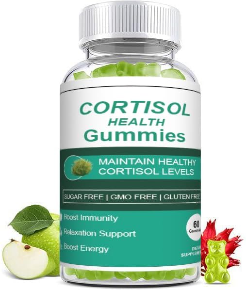 60 Cortisol Gummies, Enhance Your Social Appeal and Self-Confidence, Vegan and Gluten-Free, GMO-Free, Apple Flavour - 30 Servings