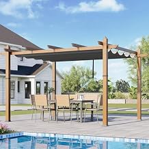 Outdoor Patio Aluminum Pergola with Sun Shade Canopy,Spacious Assembled Design,Upgraded Wood-Grain Post Retractable Pergola, UV-Protective Canopy for Backyard, Patio
