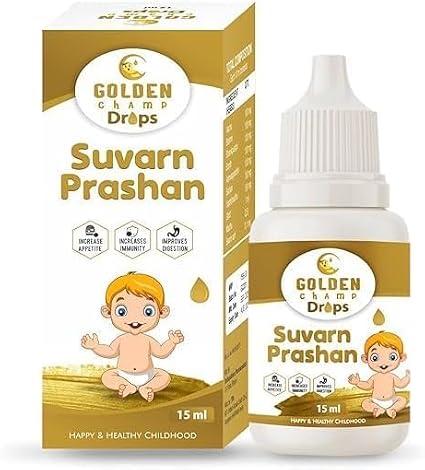 HENU Swarna prashana Drops with Gold Ash | Swarna Prashan | Suvarnaprashan Drop for Children Ayurvedic Immunity Booster for Kids (15 ml) (GMP Certified & Ayush Approved).