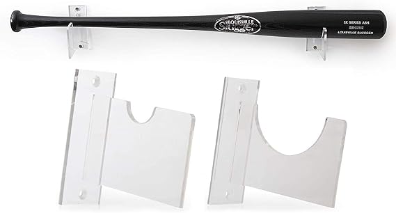 Baseball Bat Wall Mount for Horizontal Display - Sturdy Acrylic Bat Holder - Fits Any Baseball or Softball Bat (Hardware Included) Easy to Install