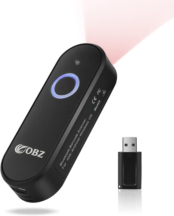 OBZ Mini 2D Bluetooth Barcode Scanner, 2.4G Wireless Barcode Scanner, 3-in-1 Portable Handheld 1D 2D QR Code Scanner Work with iOS Android Windows iPhone iPad Tablet PC POS for Store Inventory Library