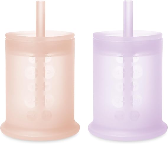 Olababy Silicone Training Cup with Straw Lid Bundle 5oz Coral + 5oz Lilac