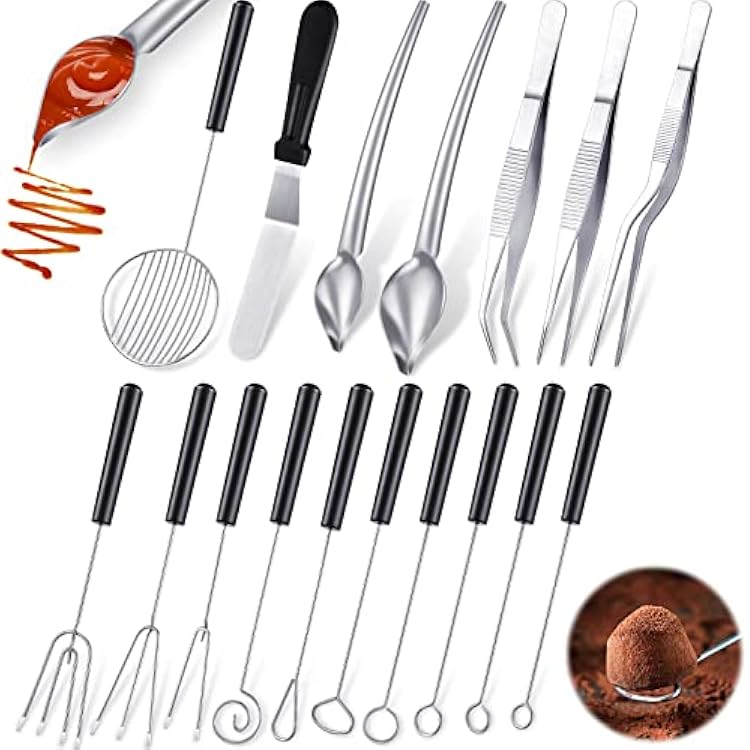 17 Pieces Candy Dipping Tools Set Culinary Decorating Spoons Chocolate Dipping Scoop Kitchen Cooking Tweezers Tongs Icing Spatula for Decorative Plates Making Desserts