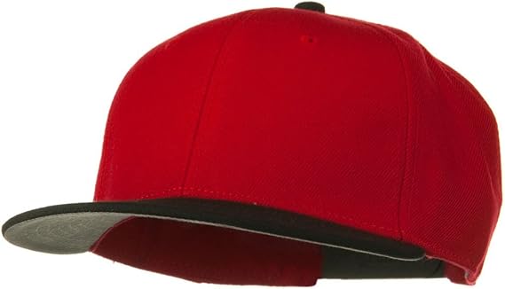 Wool Blend Flat Visor Pro Style Snapback Cap - Black Red