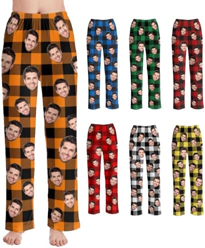 Personalized Pajamas for Women Men Christmas Buffalo Custom Pajama Pants with Photo Dog Cat Face PJ Gifts