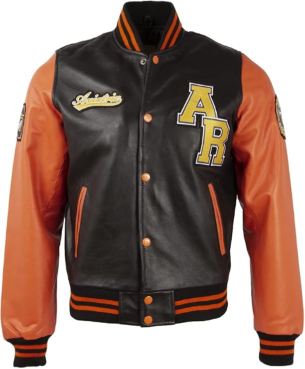 Aviatrix Men's Real Cow Hide Leather Baseball Varsity Patch Bomber Jacket (VZH7)