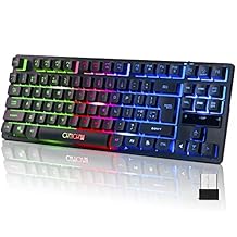 Wireless LED Keyboard, Rechargeable 87 Key RGB LED Backlit Wireless Keyboard, Ergonomic Light up Gaming Keyboard Wireless compatibility with PC PS4 PS5 Xbox One Laptop, Teclado inalambrico, Black