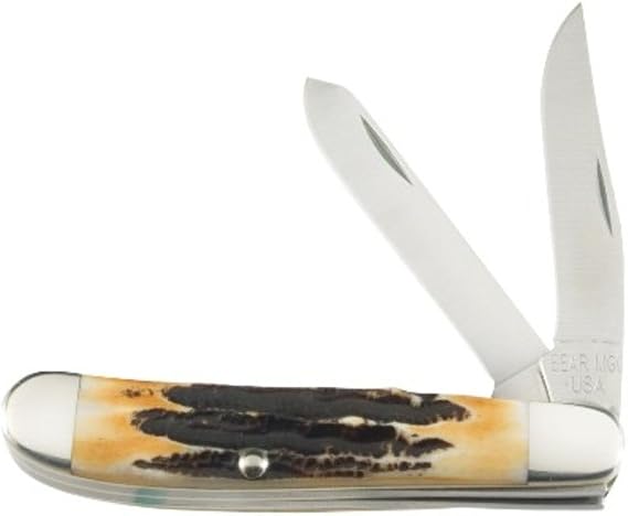 BEAR & SON 507 Genuine India Stag Bone Two-Blade Mini Trapper Slip Joint Knife, 3 1/2-Inch