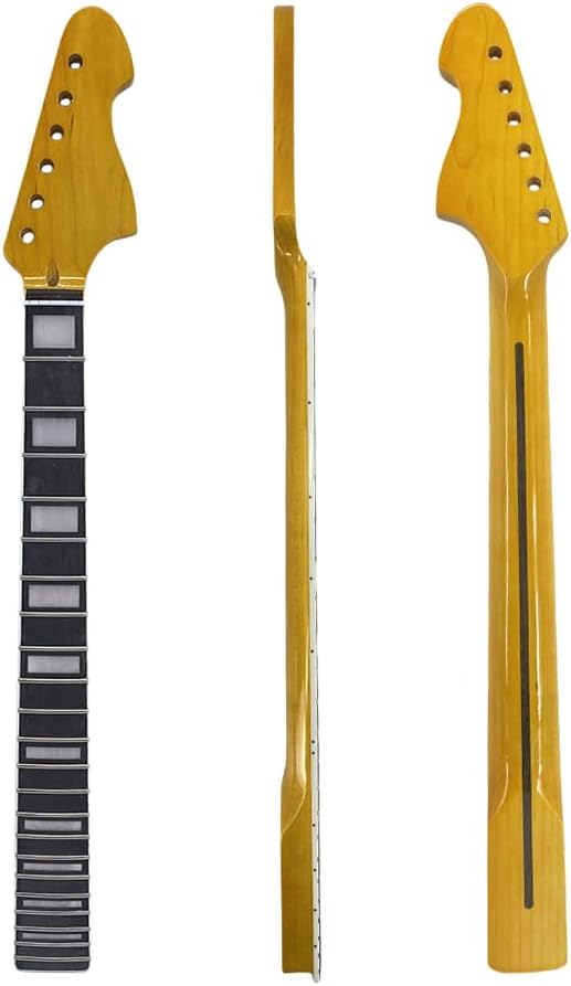 Yinfente Yellow Paint Maple Electric Guitar Neck With White Binding 22Fret 25.5inch Rosewood Fretboard White Block Inlay Bolt on Guitar Neck Replacement