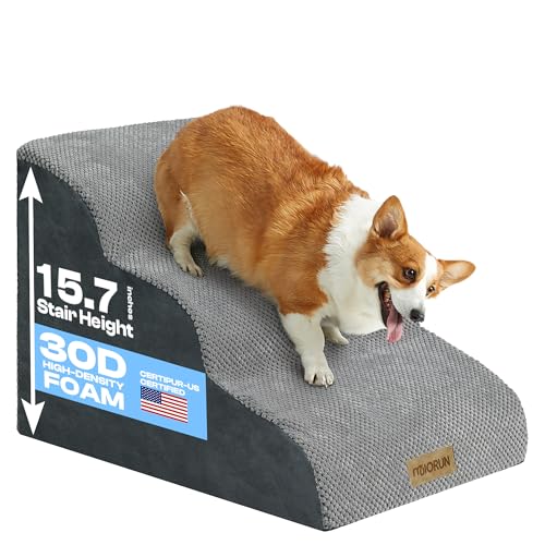 Dog Stairs Ramp for Bed and Couch Up to 17, Slope 3-Step Foam Steps for Pets to get on Sofa, Puppy Ladder with Washable Cover and Balanced Non-Slip Base, Ideal for Older Cats