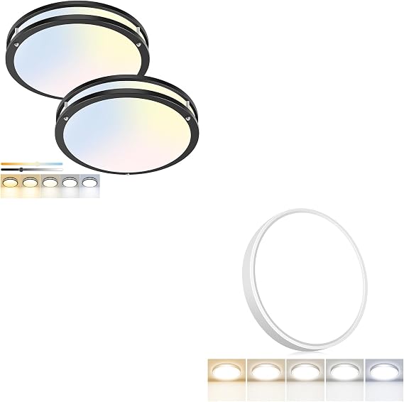 Flush Mount LED Ceiling Light Fixtures 5 Color Temperatures in One &100W Equivalent Flat Bathroom ceiling light,7Inch 15W Thin Round White Surface Flushmount fixture for Closet,Bedroom,Kitchen,Hallwa