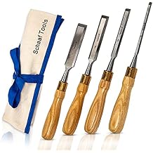 Finely Crafted Wood Chisel Set, 4 High-Performance Woodworking Chisels with Durable, Sharp CR-V Steel Blades Tempered to 60HRc, Chisel Set with Tool Roll from Schaaf Wood Carving Tools
