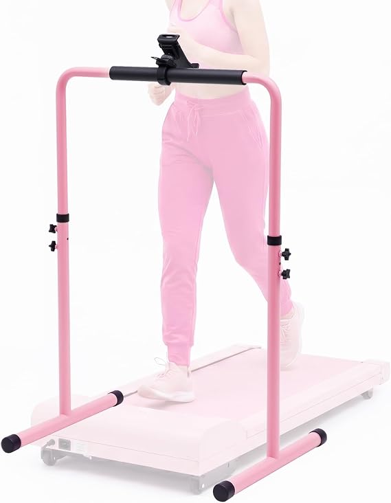 Leinuosen 24.4" Wide Pink Walking Pad Handle with Phone Holder, Adjustable Handle Bar Attachment for Under Desk Treadmill, Height Adjustable 30.7"-39.4", Stable Steel Frame