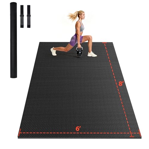 Extra Large Exercise Mat, 7x5 8x6 10x6 8mm Extra Thick Workout Mats for Home Gym Flooring, Non-Slip, Ultra Durable, High-Density Gym Mat for Cardio,Yoga, Jump Rope, MMA, Weights
