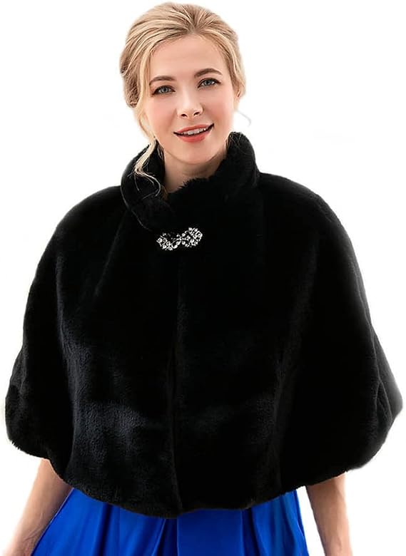 Women's Faux Fur Shawl for Wedding, Warm Wrap for Winter Dinner Party, Scarf for Bride and Bridesmaids