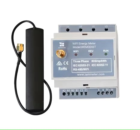 WiFi Energy Meter, 3 Phase 4 Wire Electricity Monitor, Supports Split Phase, Flexible Current Transformer Input, Solar PV Monitoring, Home Assistant Integration, ModBUS TCP/RTU (WEM3046T)