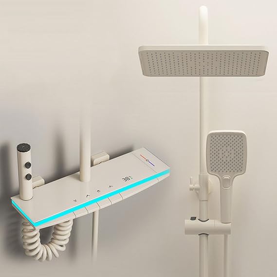 BEITH Thermostatic Shower System, Modern Shower Head Set with Ambient Light, Piano Key, Digital Display, 300x200mm Rain Shower Faucet Sets Complete and Handheld, Tub Faucet, Height Adjustable, Style B