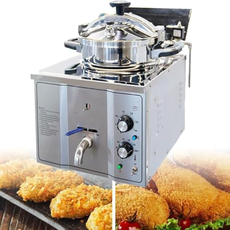 3000W Commercial Deep Fat Fryer, 16L Electric Countertop Pressure Fryer, Stainless Steel Fried Chicken Stove 50-200℃ Temperature Adjustment for French Fries, Chicken Wings, Potato Chips