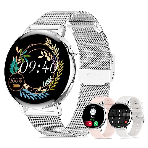 Iaret Smart Watch for Women, AnswerMake Call Waterproof Smartwatch for Android Phones iPhone Fitness Tracker with 1.32 Full Touch Screen 20 Sport Modes Pedometer Heart Rate Sleep Monitor, Silver