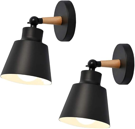 Wall Light fixtures Nordic Modern Wall Sconce Lamps,Aisle Lights Corridor Lamp Bedside Reading Light E26/E27(Color : Black),for Home Lighting,2 Pack