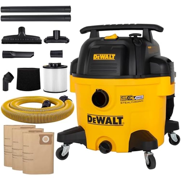 DEWALT 9 Gallon STEALTHSONIC Ultra Quiet Poly Shop Vacuum WetDry, DXV09P-QTA Noise Reduction Vac for Shop, Heavy Duty Shop Vacuum