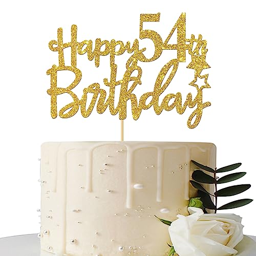 Gold Glitter Happy 54th Birthday Cake Topper - 54 Sign Cake Topper - Cheers to 54 Years Party Supplies - 54th Birthday Party Decoration