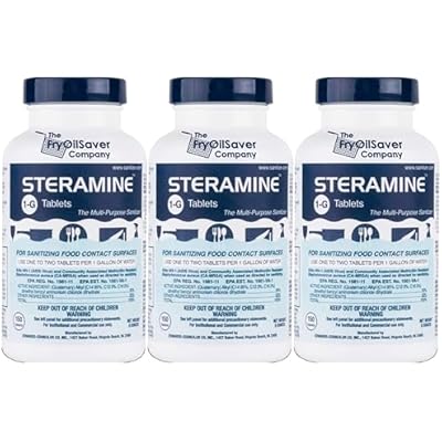 Steramine Quaternary Sanitizing Tablets 450 Count - Commercial Sanitizer Tablets for Food-Contact Surfaces, Kitchen & Food Service - No-Rinse Dish Sanitizer Sanitabs - 150-CountBottle, 3-Pack
