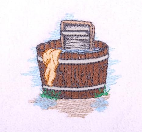 Bath Towel Set with Embroidered Wooden Wash Tub