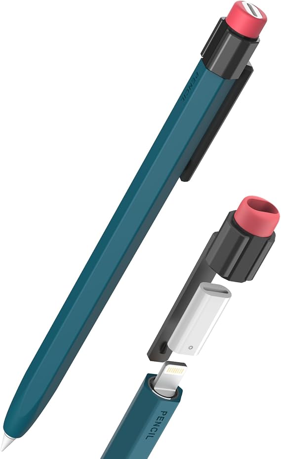 TRONWIN Pencil Case for Apple Pencil 1st Generation Sleeve Silicone Protective Cover Skin with Sturdy Clip Compatible with Charger AdapterNOT Included and Apple Pencil 1st Generation (Deep Green)