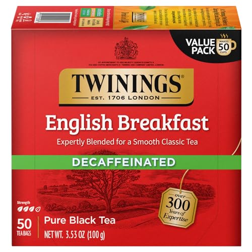 Twinings English Breakfast Tea, Decaffeinated Black Tea - Lively and Refreshing Decaf Tea Bags Individually Wrapped, 50 Count