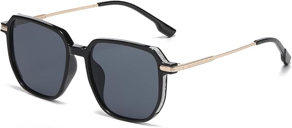 LJCZKA Oversized Square Sunglasses for Women Men Fashion Square Metal Frame Luxury Classic Rectangle Sun Glasses UV400 Protection