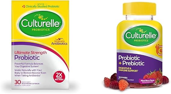 Culturelle Ultimate Strength Probiotic 20 Billion CFUs + Daily Probiotic Gummies 52 Count for Digestive & Immune Health