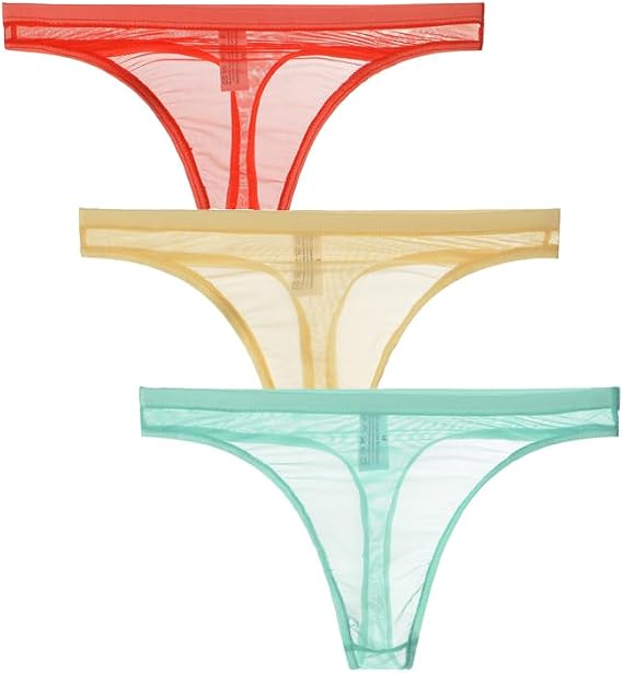 Men Women Mesh Ultra-Thin No Pouch Thong Underwear Transparent Soft Underpants Undies