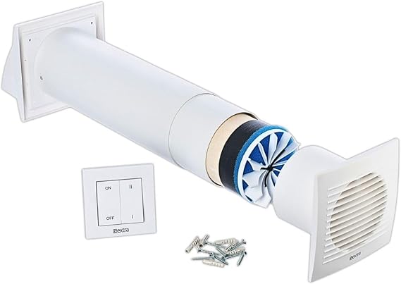 100mm Single Room Heat Recovery Ventilation System - 4 inch Decentralised MVHR Unit - Wall Heat Recovery Fan with Ceramic Air Heat Exchanger - Heat Extractor Fan with Switch
